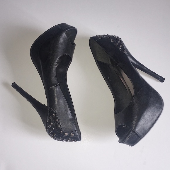 Faux leather stud peep toe pumps - Picture 2 of 6